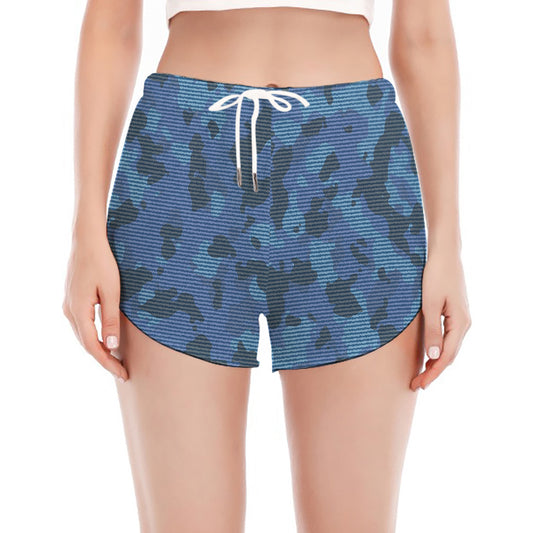 Camouflage Denim Jeans Pattern Print Women's Split Running Shorts