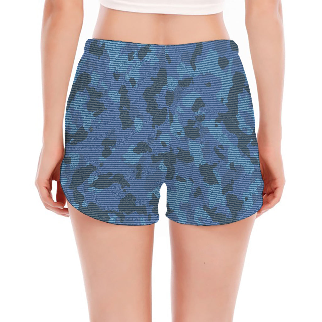 Camouflage Denim Jeans Pattern Print Women's Split Running Shorts