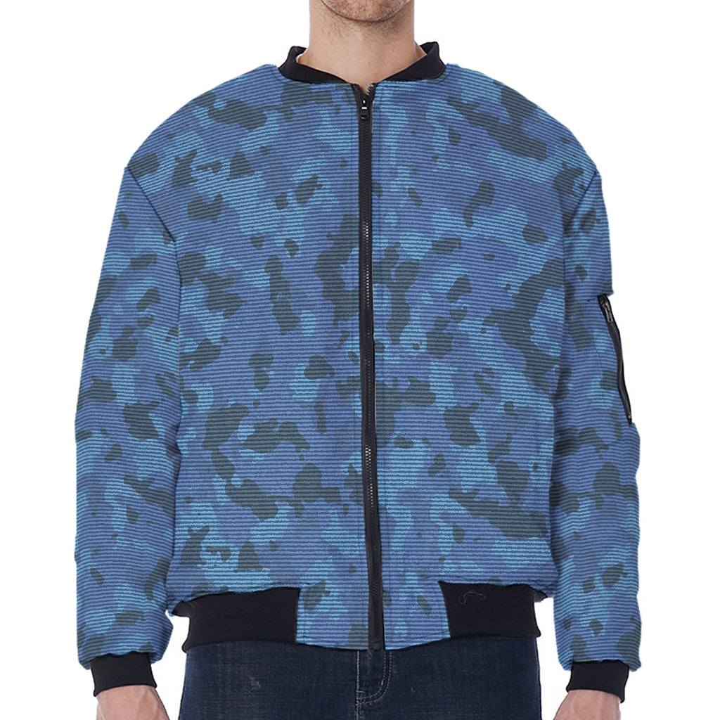 Camouflage Denim Jeans Pattern Print Zip Sleeve Bomber Jacket