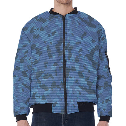 Camouflage Denim Jeans Pattern Print Zip Sleeve Bomber Jacket