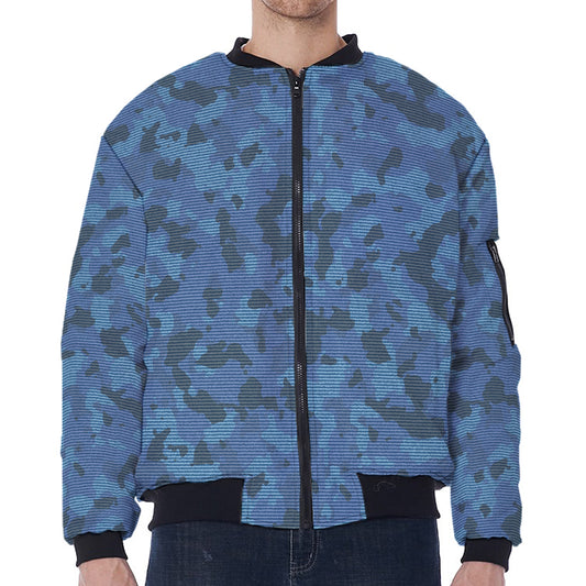 Camouflage Denim Jeans Pattern Print Zip Sleeve Bomber Jacket