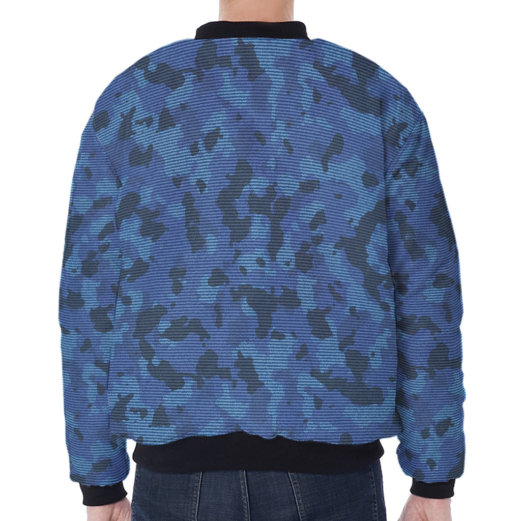 Camouflage Denim Jeans Pattern Print Zip Sleeve Bomber Jacket