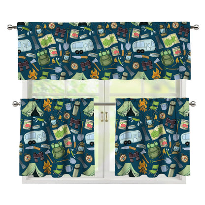 Camping Equipment Pattern Print 3 Piece Kitchen Curtains