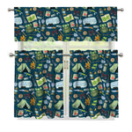 Camping Equipment Pattern Print 3 Piece Kitchen Curtains