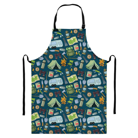 Camping Equipment Pattern Print Bib Apron With Pocket