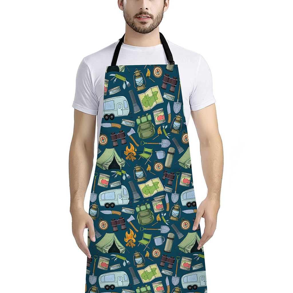 Camping Equipment Pattern Print Bib Apron With Pocket