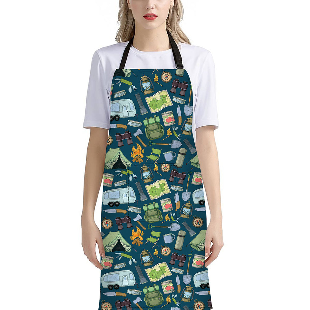 Camping Equipment Pattern Print Bib Apron With Pocket