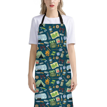 Camping Equipment Pattern Print Bib Apron With Pocket