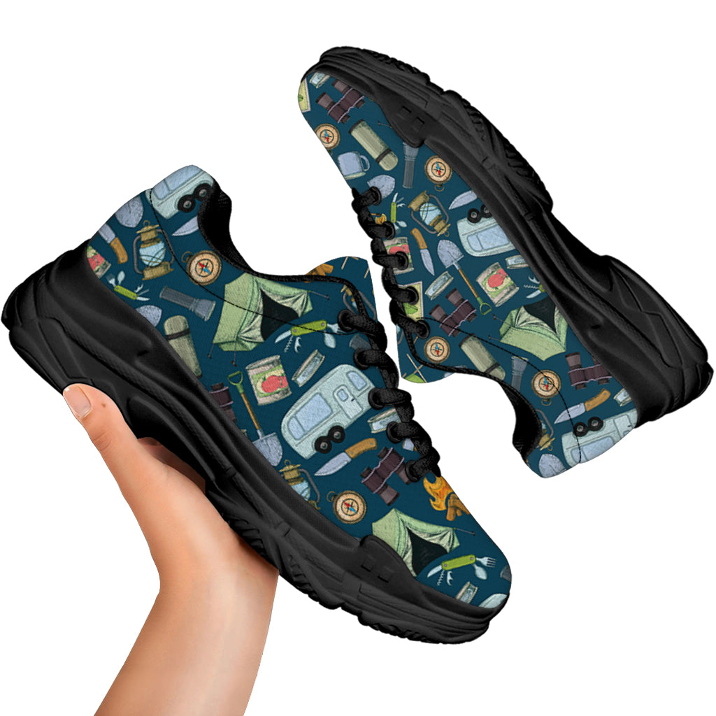 Camping Equipment Pattern Print Black Chunky Shoes