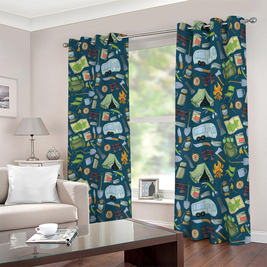 Camping Equipment Pattern Print Blackout Grommet Curtains