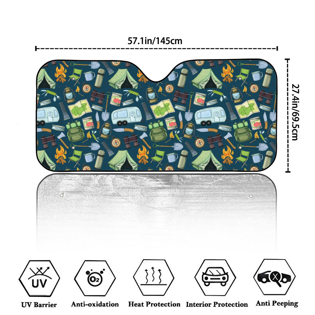 Camping Equipment Pattern Print Car Windshield Sun Shade