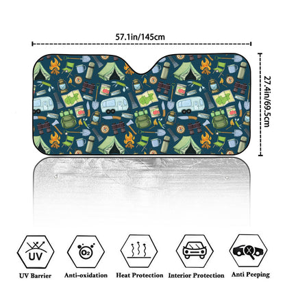 Camping Equipment Pattern Print Car Windshield Sun Shade