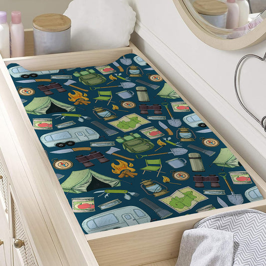 Camping Equipment Pattern Print Changing Pad Cover