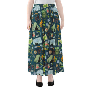 Camping Equipment Pattern Print Chiffon Maxi Skirt