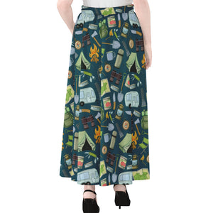 Camping Equipment Pattern Print Chiffon Maxi Skirt