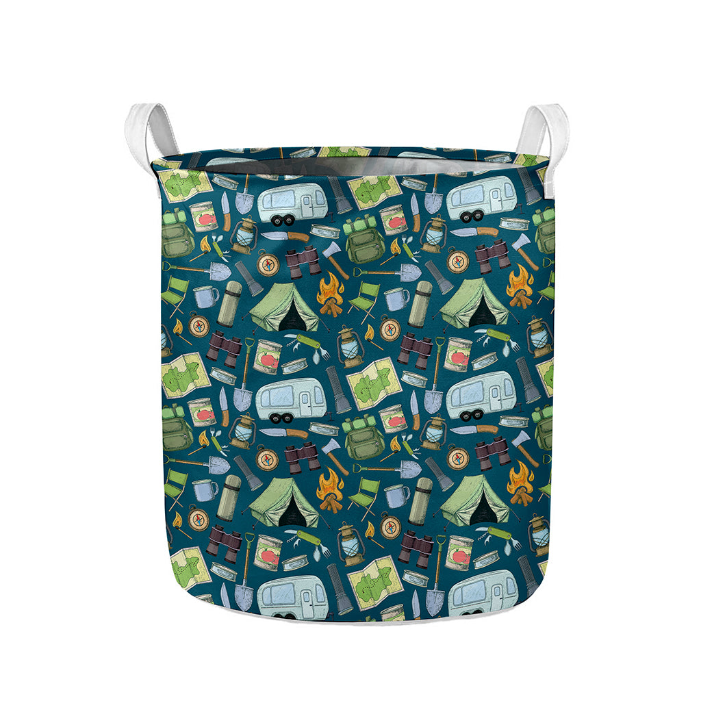 Camping Equipment Pattern Print Collapsible Laundry Basket