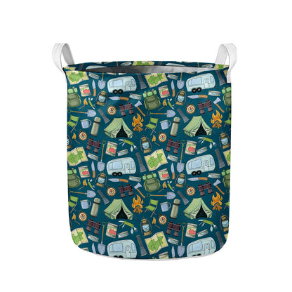 Camping Equipment Pattern Print Collapsible Laundry Basket