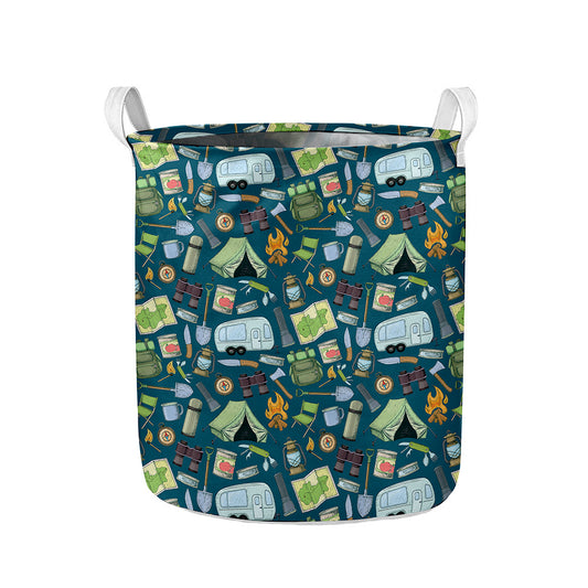 Camping Equipment Pattern Print Collapsible Laundry Basket