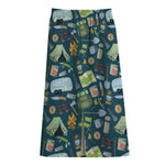 Camping Equipment Pattern Print Cotton Front Slit Maxi Skirt