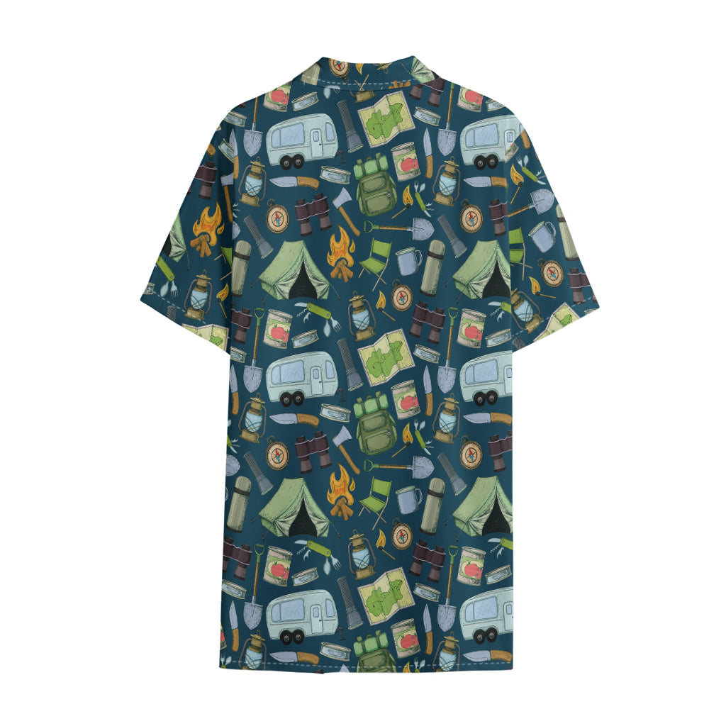 Camping Equipment Pattern Print Cotton Hawaiian Shirt