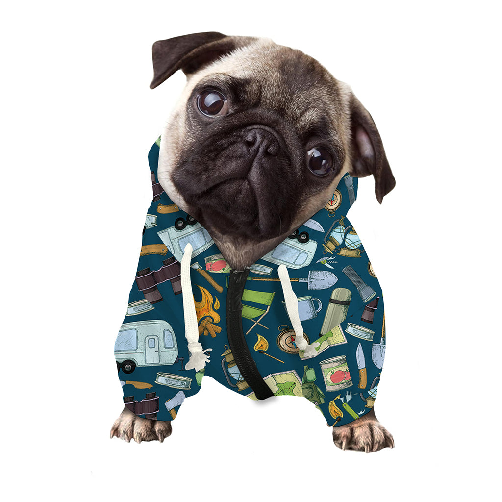 Camping Equipment Pattern Print Dog Zip Up Hoodie