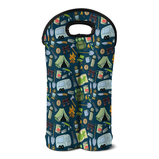 Camping Equipment Pattern Print Double Neoprene Wine Tote
