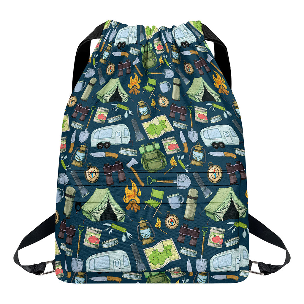 Camping Equipment Pattern Print Drawstring Backpack