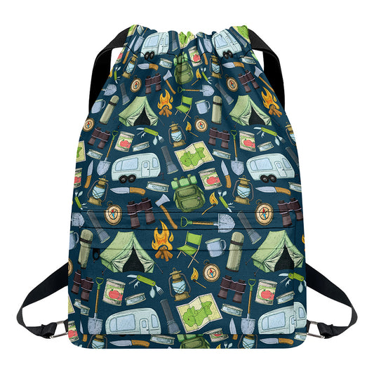 Camping Equipment Pattern Print Drawstring Backpack