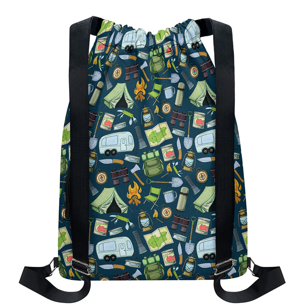 Camping Equipment Pattern Print Drawstring Backpack
