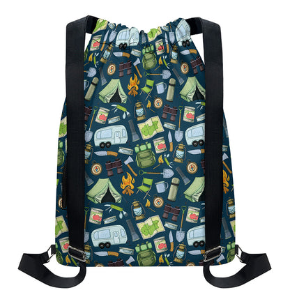 Camping Equipment Pattern Print Drawstring Backpack