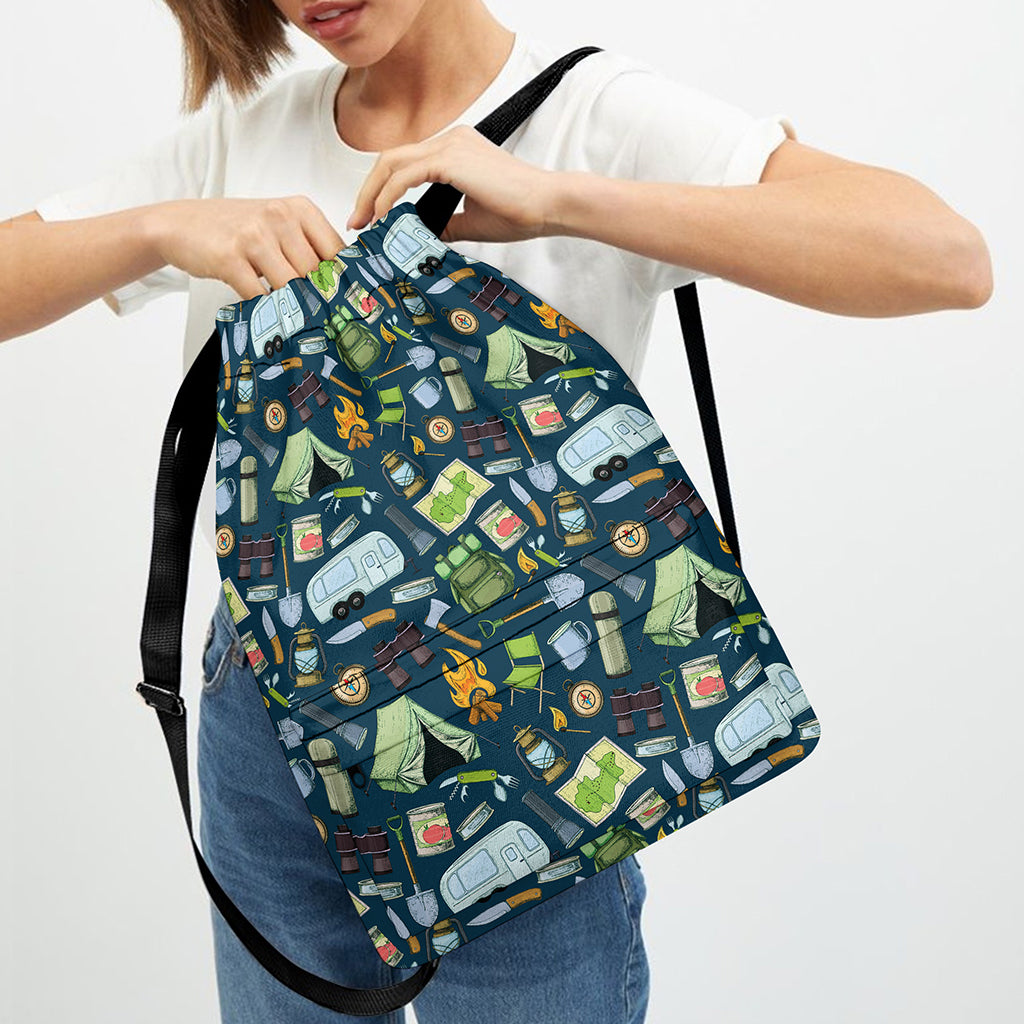 Camping Equipment Pattern Print Drawstring Backpack