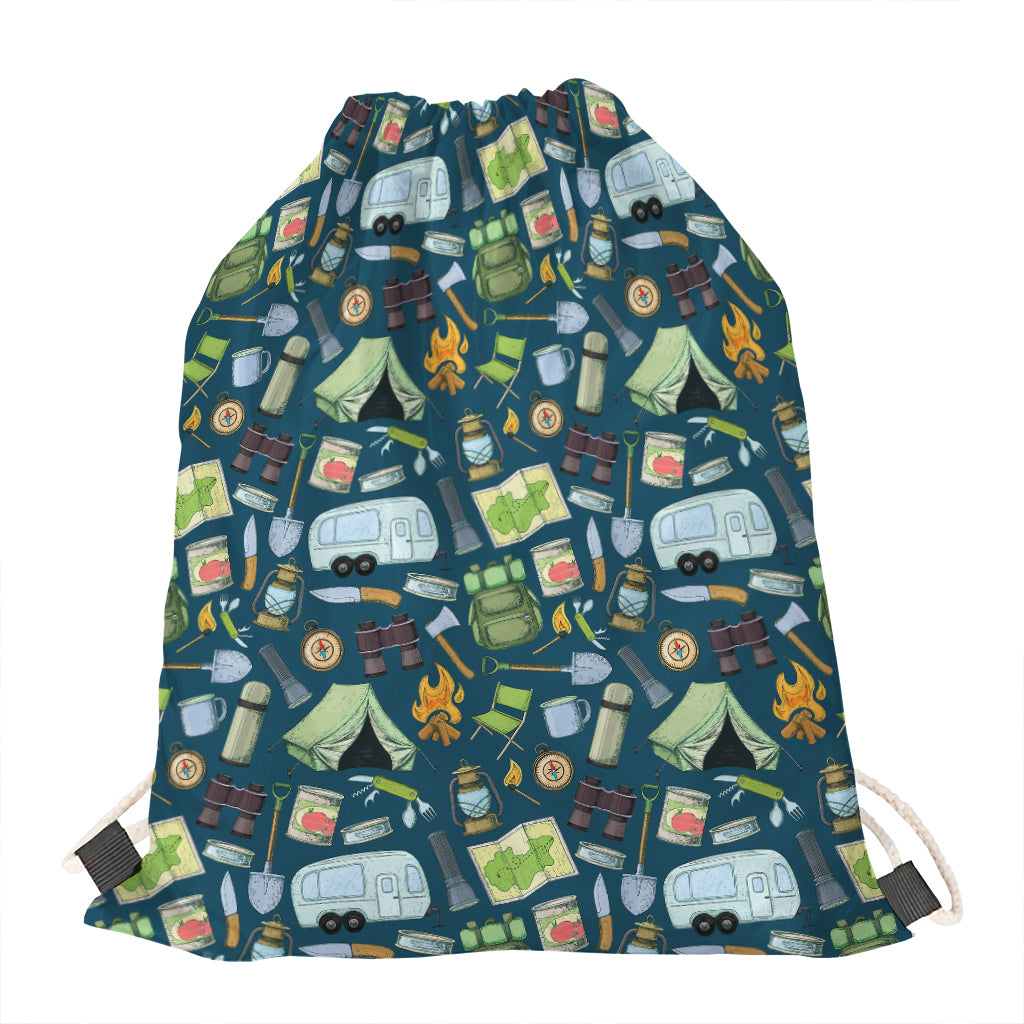 Camping Equipment Pattern Print Drawstring Bag