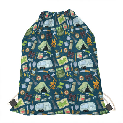 Camping Equipment Pattern Print Drawstring Bag