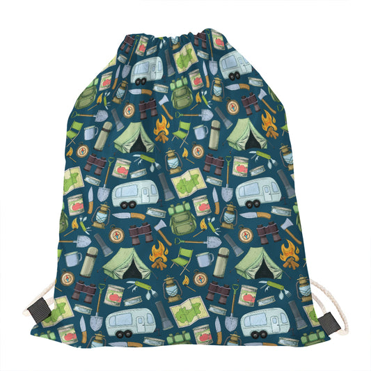 Camping Equipment Pattern Print Drawstring Bag