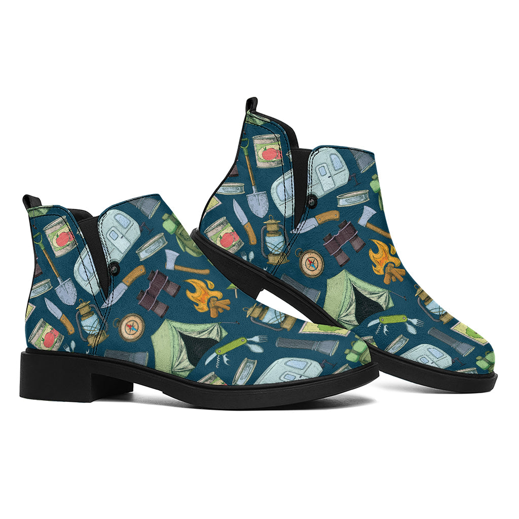 Camping Equipment Pattern Print Flat Ankle Boots