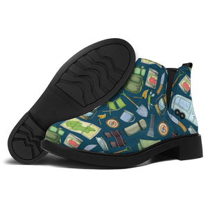 Camping Equipment Pattern Print Flat Ankle Boots