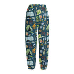 Camping Equipment Pattern Print Fleece Lined Knit Pants