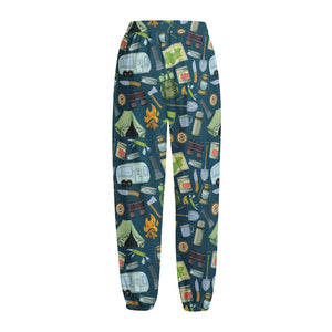 Camping Equipment Pattern Print Fleece Lined Knit Pants