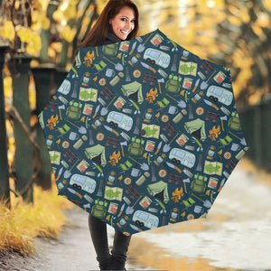 Camping Equipment Pattern Print Foldable Umbrella