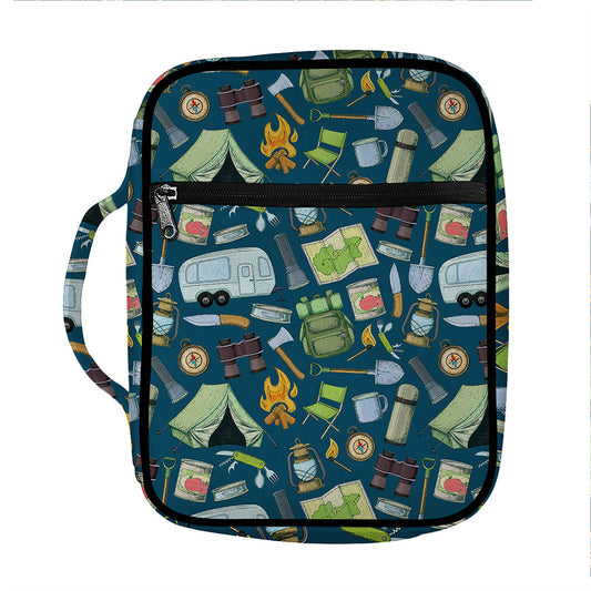 Camping Equipment Pattern Print Front Pocket Bible Bag