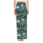 Camping Equipment Pattern Print High Slit Maxi Skirt