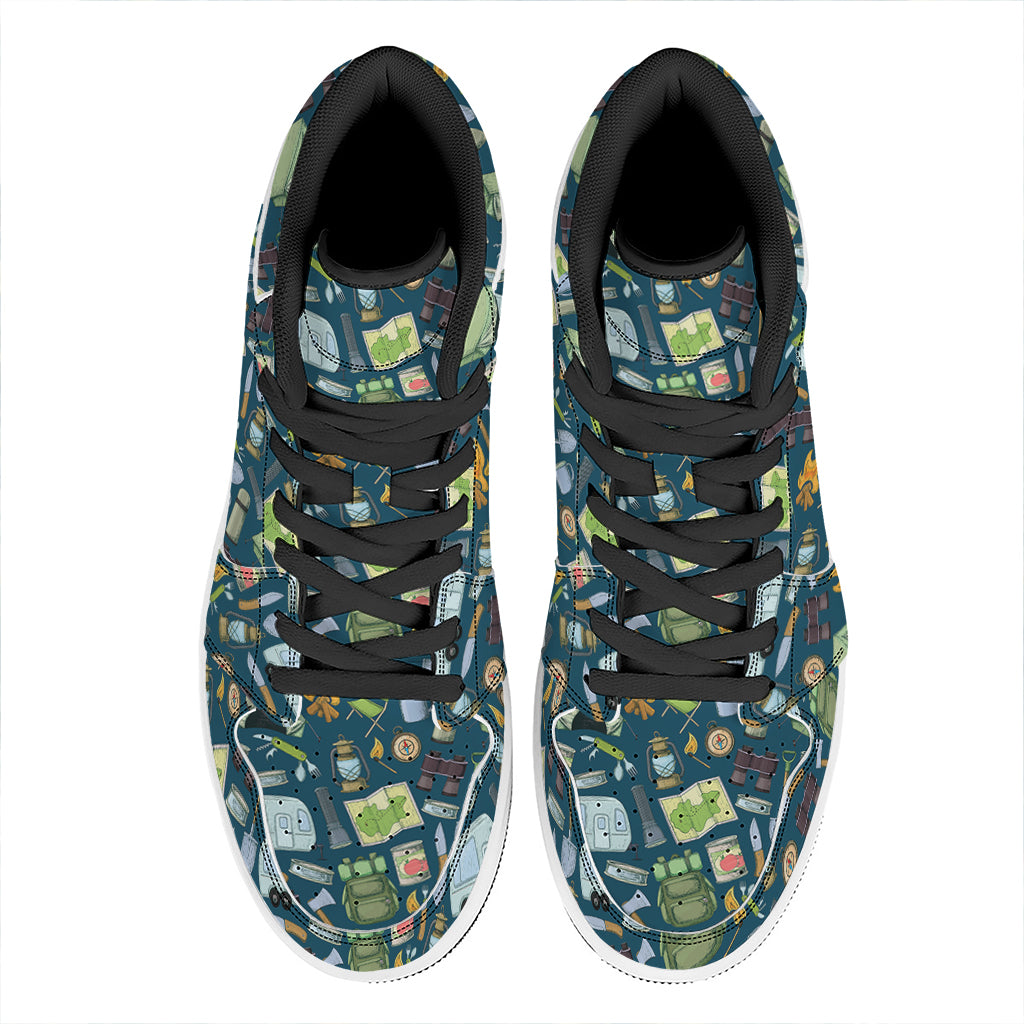 Camping Equipment Pattern Print High Top Leather Sneakers