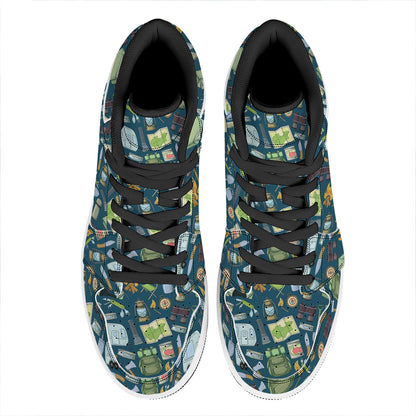 Camping Equipment Pattern Print High Top Leather Sneakers