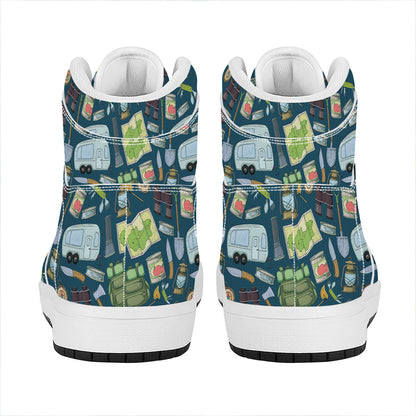 Camping Equipment Pattern Print High Top Leather Sneakers