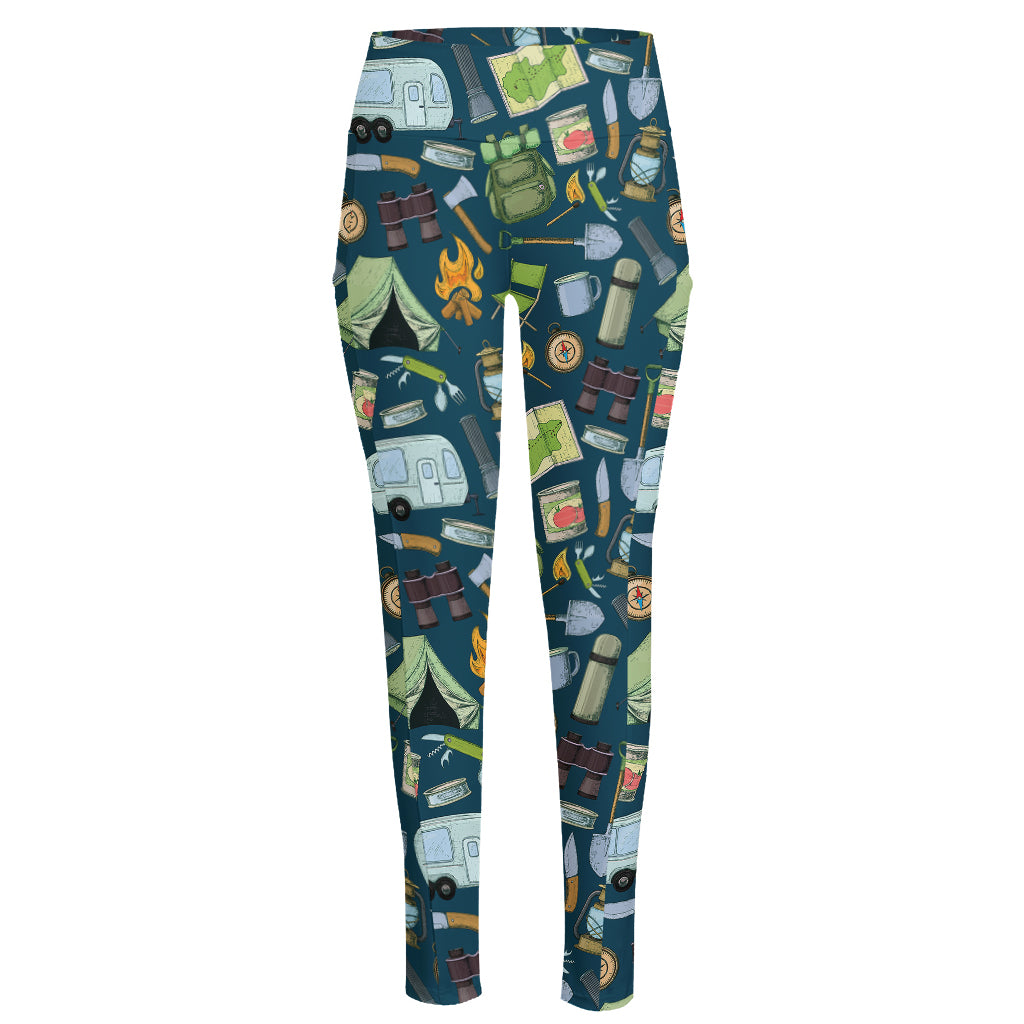 Camping Equipment Pattern Print High-Waisted Pocket Leggings