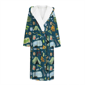 Camping Equipment Pattern Print Hooded Bathrobe