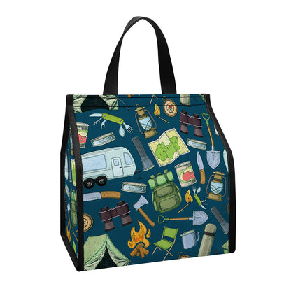 Camping Equipment Pattern Print Insulated Lunch Tote