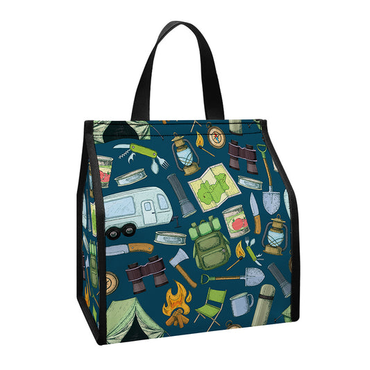 Camping Equipment Pattern Print Insulated Lunch Tote