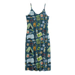 Camping Equipment Pattern Print Jersey Midi Cami Dress