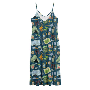 Camping Equipment Pattern Print Jersey Midi Cami Dress